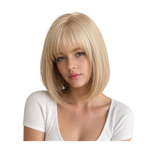Blonde Bob Wig with Bangs, Straight Cosplay Wig