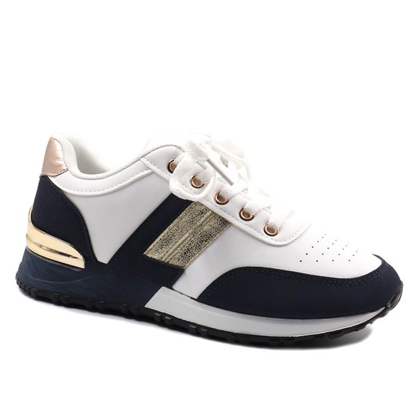 Ladies Lace Up Contrast Metal Trim Sneakers