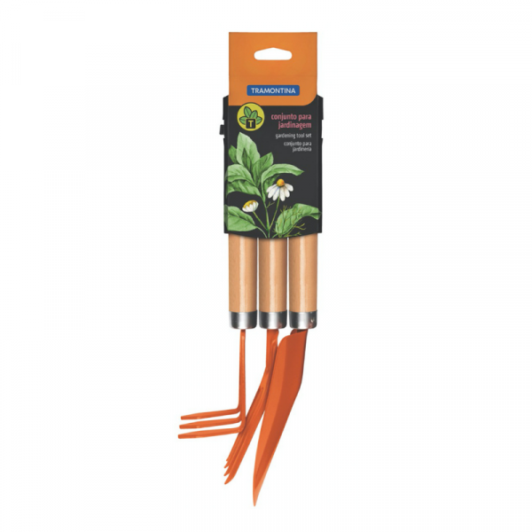 Tramontina 3 Piece Gardening Set Metal Pieces with Wooden Handle