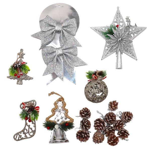 19 Piece Christmas Tree Decoration Set - Silver