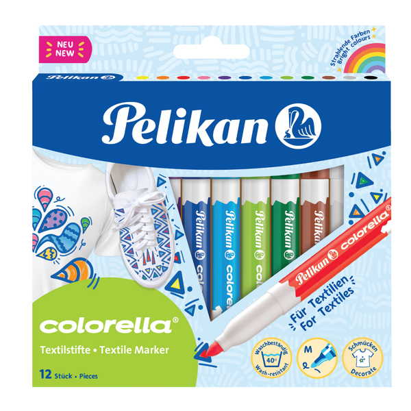 Pelikan Colorella Textile Markers, 12 Bright Colours For Kids, Conical Tip