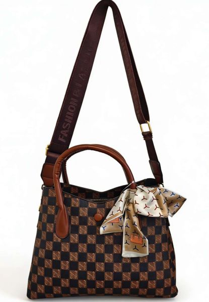 Satchel-style Handbag with a Top-handle + Shoulder Strap Combo - DarkBrown