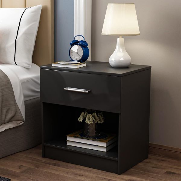 Nightstand Bedside Table End Table Open Storage Cabinet Drawer