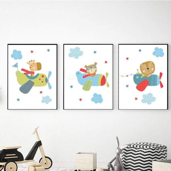 Animals Flying in Planes - A2 - Canvas (3.5cm ) -Set Of 3