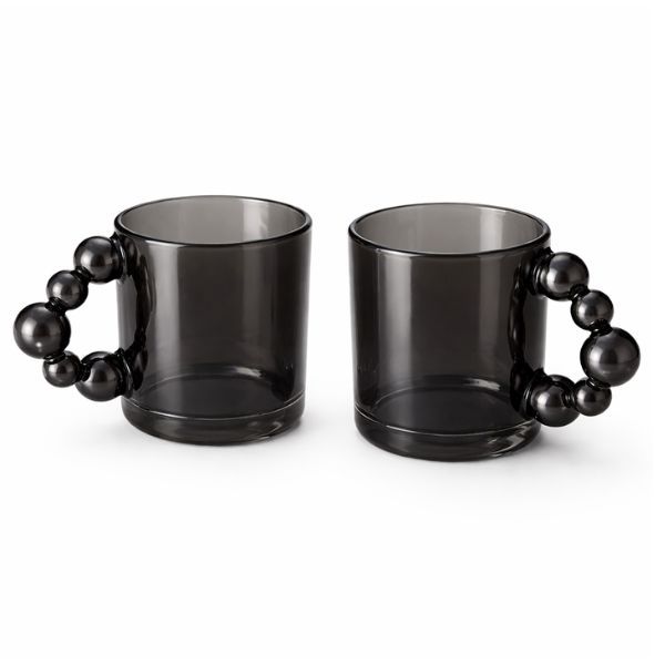 Glass Coffee Mugs 2 Pack 350ML with Bead Handle