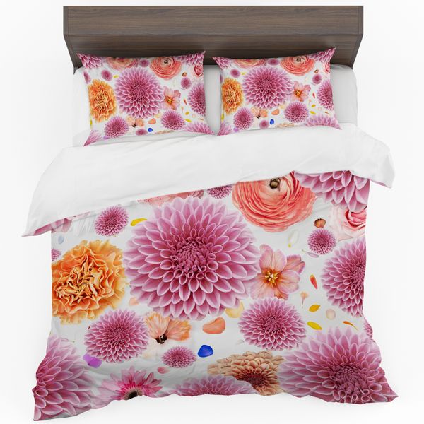 Bright Pink Flowers Collage Duvet Cover Set