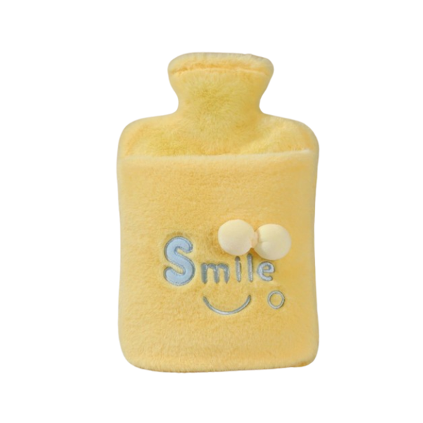 Embroidered Smiley Face Hot Water Bottle 2L - Plush Cover Cozy Heat Therapy