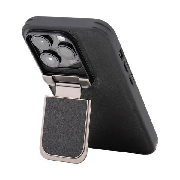 PU Leather&amp; Kickstand Phone Case Compatible with iPhone 15 Pro- Black