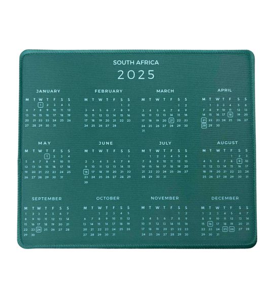 2025 Calendar Mouse Pad with Marked South African Public Holidays