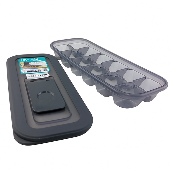 Foly Life Poly Icebox - BPA Free Plastic Ice Cube Tray with Lid (12 Cubes)