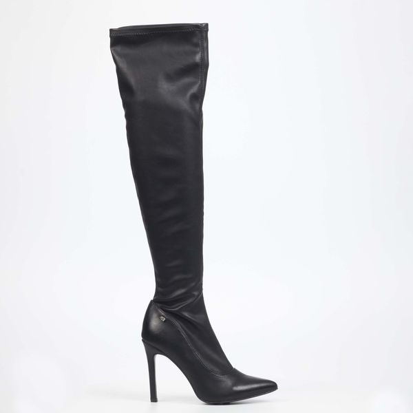 Miss Black - Women's Black Pointed Toe Leather Sole Boots