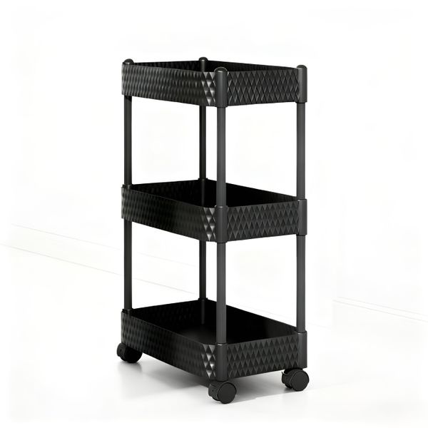 3 Tier Plastic Rolling Utility Cart with Wheels - Black