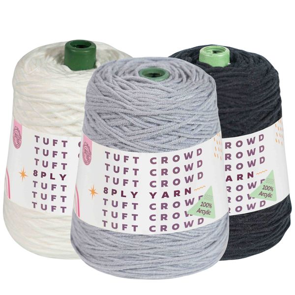 White, Black Yarn, 8-ply Tufting Yarn,Yarn Fiber,100% Acrylic Yarn (3x400g)