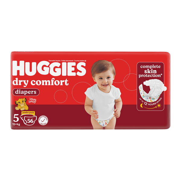 Huggies Dry Comfort - Size 5 (15kg+) Jumbo Pack - 56 Nappies