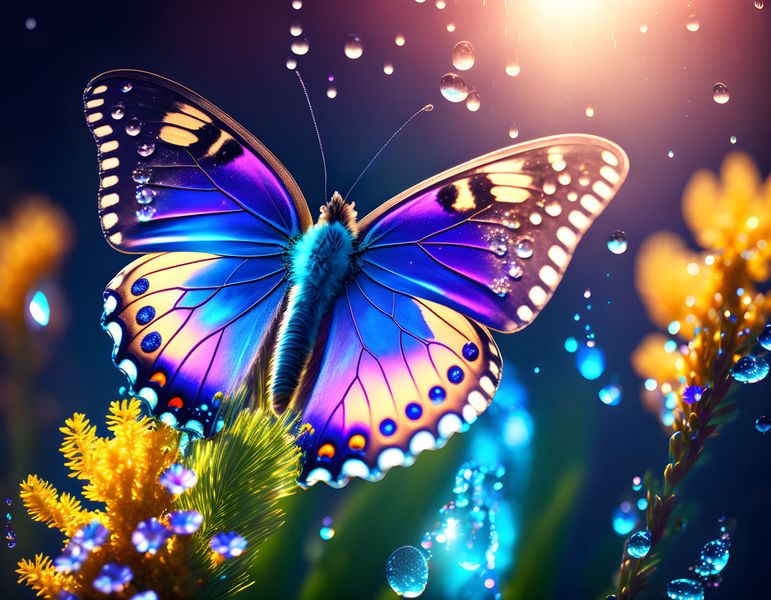 Canvas Wall Art - Red &amp; Blue Butterfly Artwork
