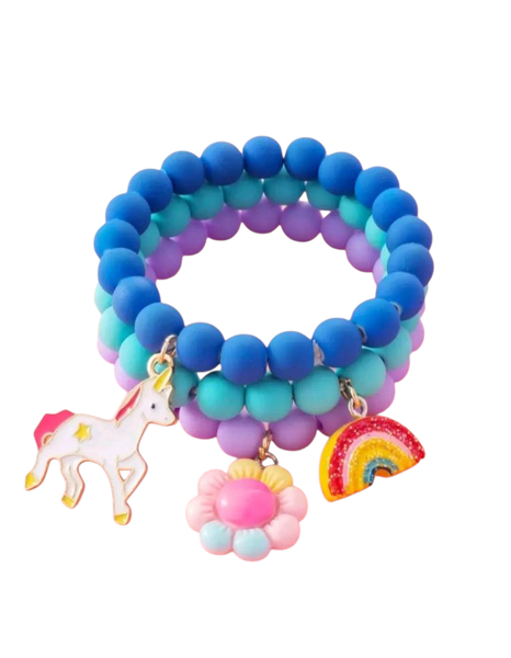 3 Piece Girls Floral Charm Bracelet