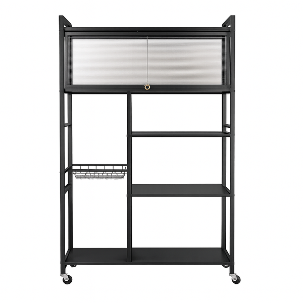 Heavy-Duty Kitchen Organiser Rack with Enclosed Cabinet - Black