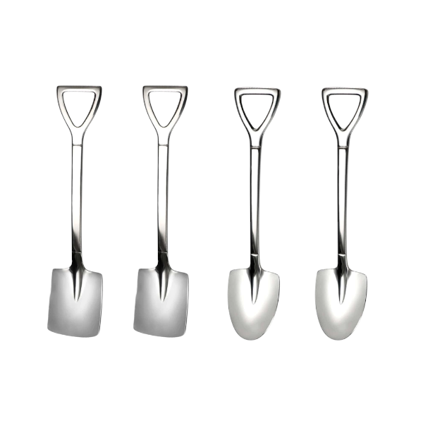 4 Piece Stainless Steel Dessert Shovel Spoon Set - Silver