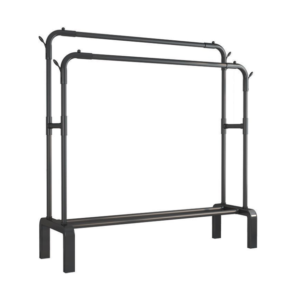 Double Rod Clothing Rack, Portable Clothes Rack with 4 Hooks for Bedroom