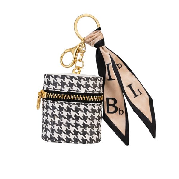 Mini Coin Purse Keychain With Scarft De- Black &amp; White