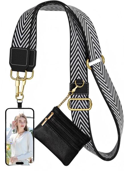 Crossbody Phone Strap, Adjustable Crossbody Cell Belt with Zippered Pouch
