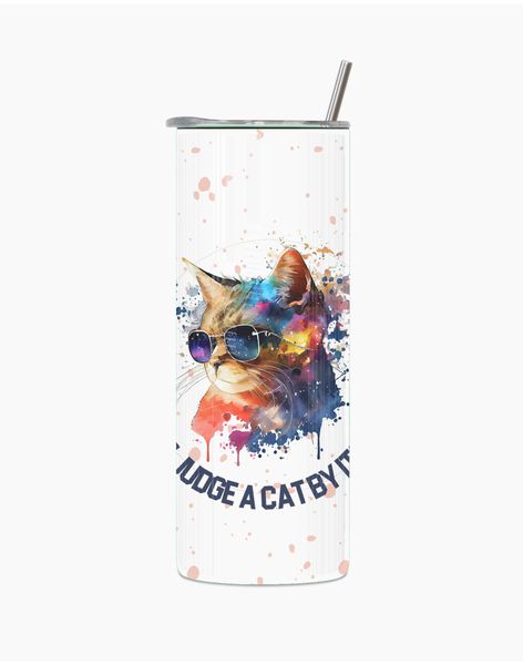 Cat Judge 20 Oz Straight Skinny Tumbler Straw Cup Motivational Present 016