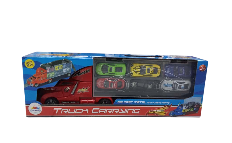 Truck Carrying Case with 6pcs Metal Cars - Red Die-Cast