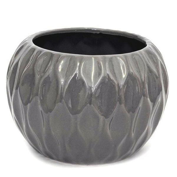 PH Garden - Rounded Pot Cover White - Wiggle Design Dark Grey D17 x H12cm