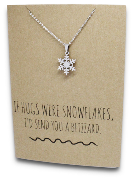 Stainless Steel Necklace On Message Card -Snowflakes Hugs