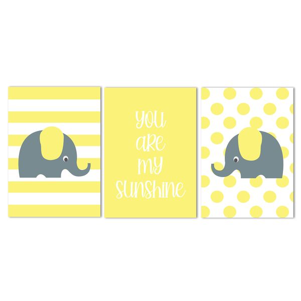 Canvas Nursery Wall Art: Yellow Grey Elephant