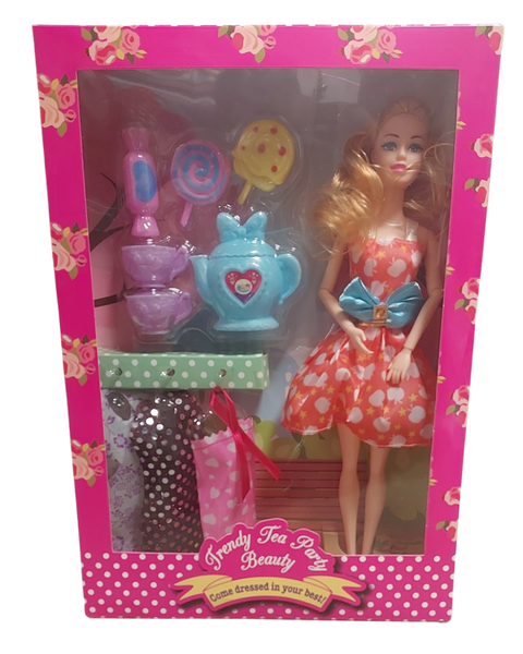 Doll with Tea set and Dresses