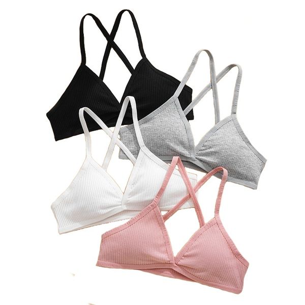 Women's Triangle Bralette Breathable Stretch Ribbed Cotton Bras Pack of 4