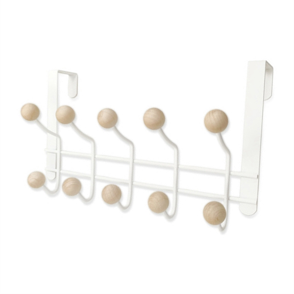 5 Hook Over Door Hanger With Wooden Ball For Home Entrance Wardrobe