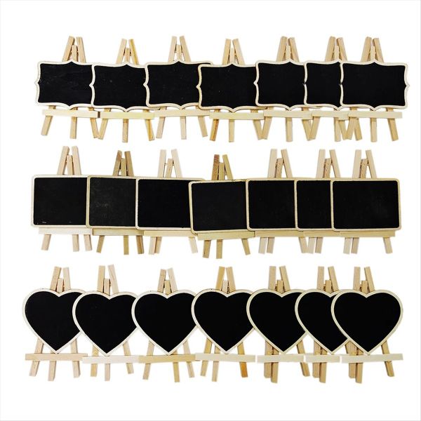 21 Pcs Mini Wooden Blackboard with Tripod Menu Message Board Signs