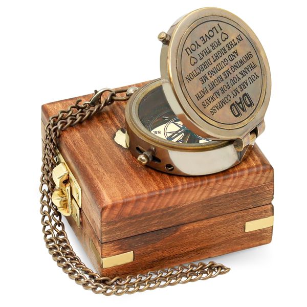 Vintage Nautical Brass Engrave Compass Quote for Dad Pocket Camping Hiking