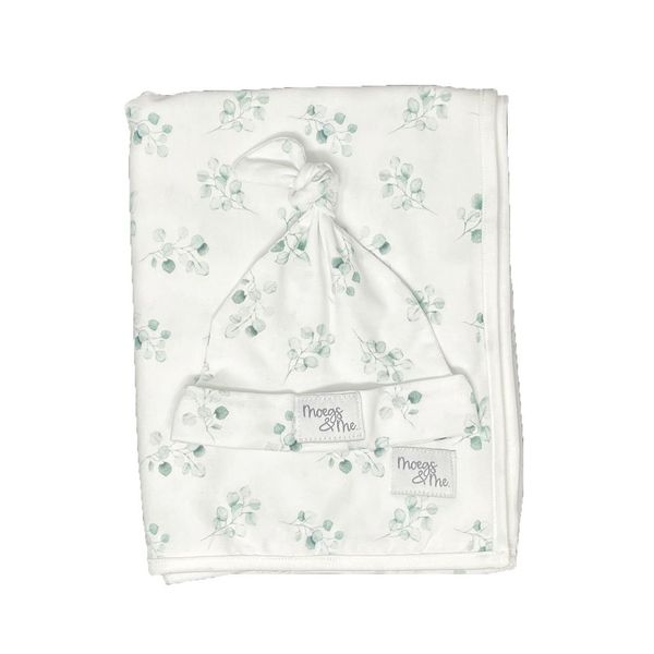 Baby Swaddle Blanket and Newborn Beanie Set - Eucalyptus