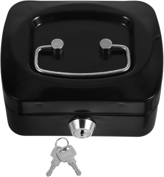 Portable Mini Cash Box with Key Lock, Small Metal Lockable Cash Safe