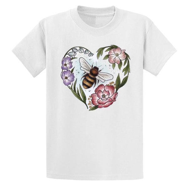 Fashion Novelty Wild Bee Heart O-Neck Watercolour Printed T-Shirt