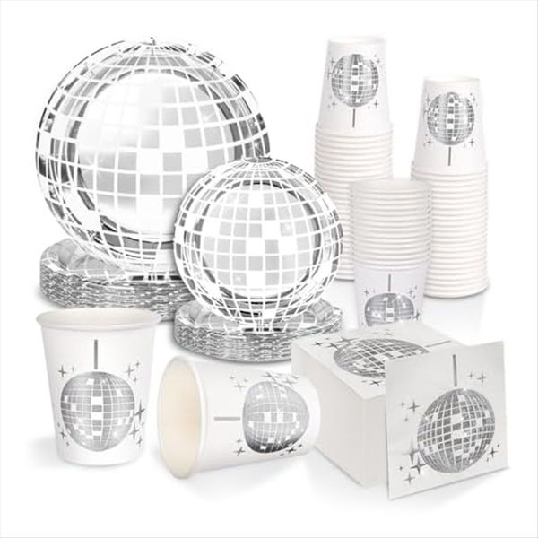 Disco Party Supplies Tableware Set Disco Ball Dinner Plate 200 Pcs