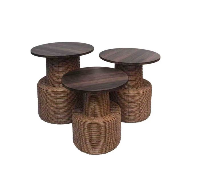 Bohemian Nested Rattan Table Trio - Set of 3 Stylized Side Tables
