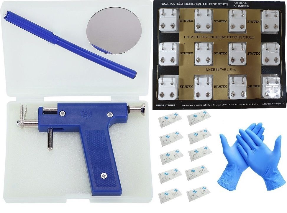 Ear Piercing Full Kit/Nose/Body/Navel 12 Sets Silver Stud Pack Shop