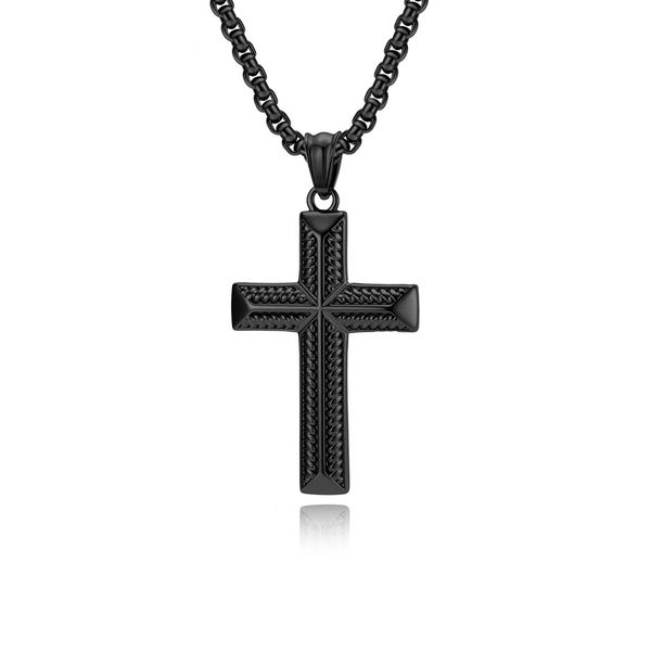 Trend Ins Titanium Steel Threaded Cross Necklace Personality Hip Hop
