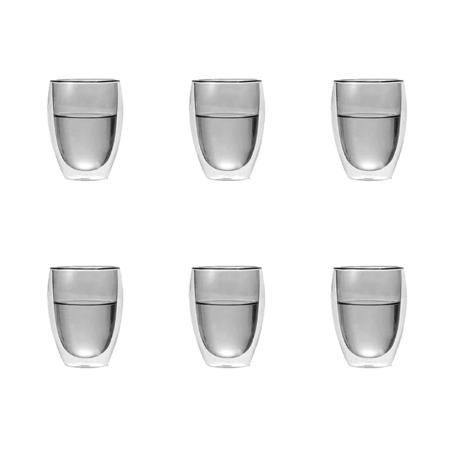 350ml Grey Borosilicate Double Wall Glass Mug Tea Cup - Set of 6 or 4 ...