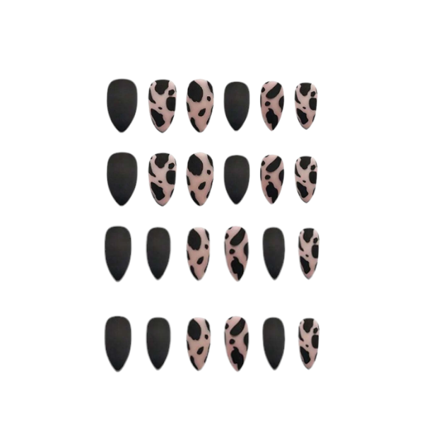 24pcs Chic Almond Leopard Print Press-On Nails With Matte Accents - Black