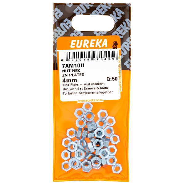 EUREKA Hex Nuts Zinc Plated 4mm Q:50 7AM10U