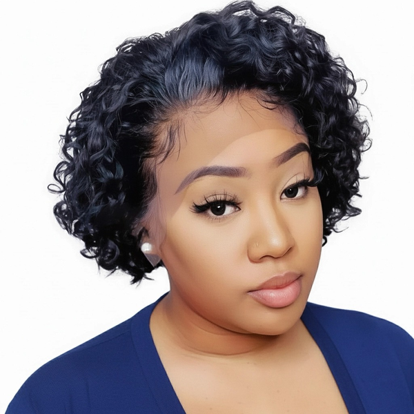 Geebuy Pixie Cut Wig Glueless Bob Curly Wig 13x1 Lace Front