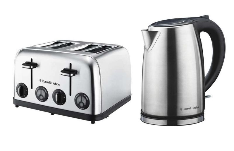 Russell Hobbs Stainless Steel 4 Slice Toaster &amp; Kettle Breakfast Pack