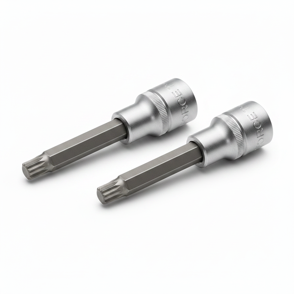 Force 1/2 Inch Drive Spline Socket Bit M14 x 55mm - 2 Pack