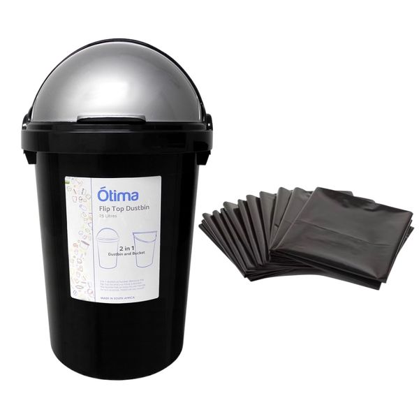 25l Otima Black Cylindrical Open-Top Bin And 20 Refuse Plastics Bag