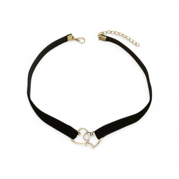 Double Layered Black Heart Pendant Choker Necklace